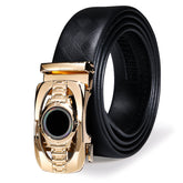 Men's Leather Ratchet Belt 1 3/8" Adjustable For Dress Casual With Gold Circle Metal Buckle